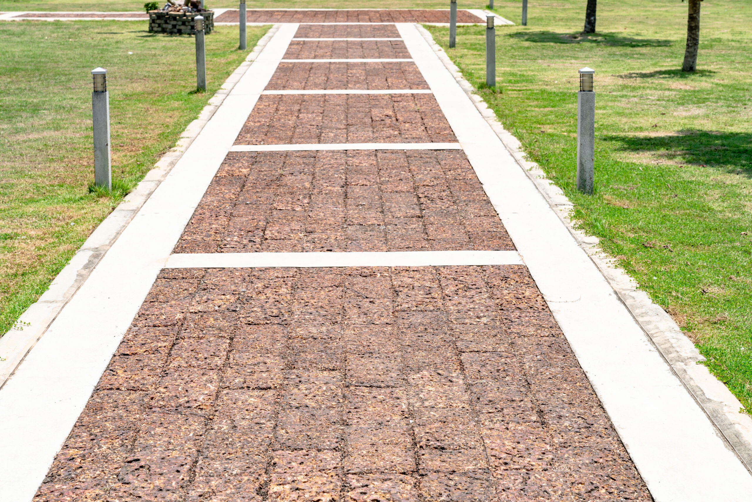 Brown stone walkway in garden